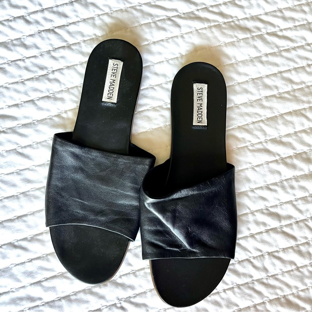 Steve Madden Karolyn Black Leather Sandals size 11
